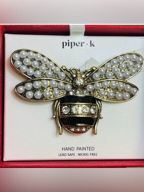 Piper K Large Pearl & Crystal Bee Brooch